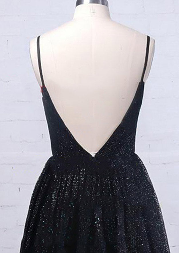 V Neck Sleeveless Metallic Yarn Long/Floor-Length Prom Dress With Split Pockets Sequins